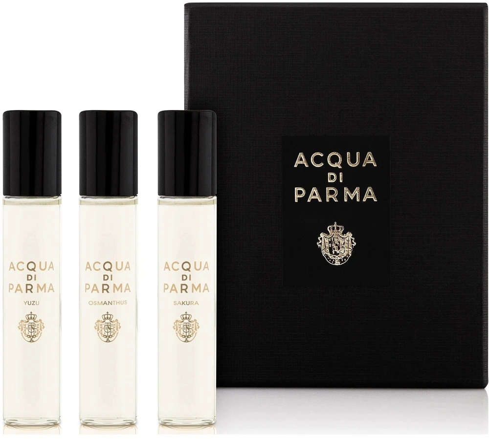 Rinkinys „Acqua di Parma“: „Signatures Of The Sun“ – „Sakura“ unisex kvapusis vanduo, 12 ml + „Signatures Of The Sun“ – „Yuzu“ unisex kvapusis vanduo, 12 ml + „Signatures Of The Sun“ – „Osmanthus“ unisex kvapusis vanduo, 12 ml