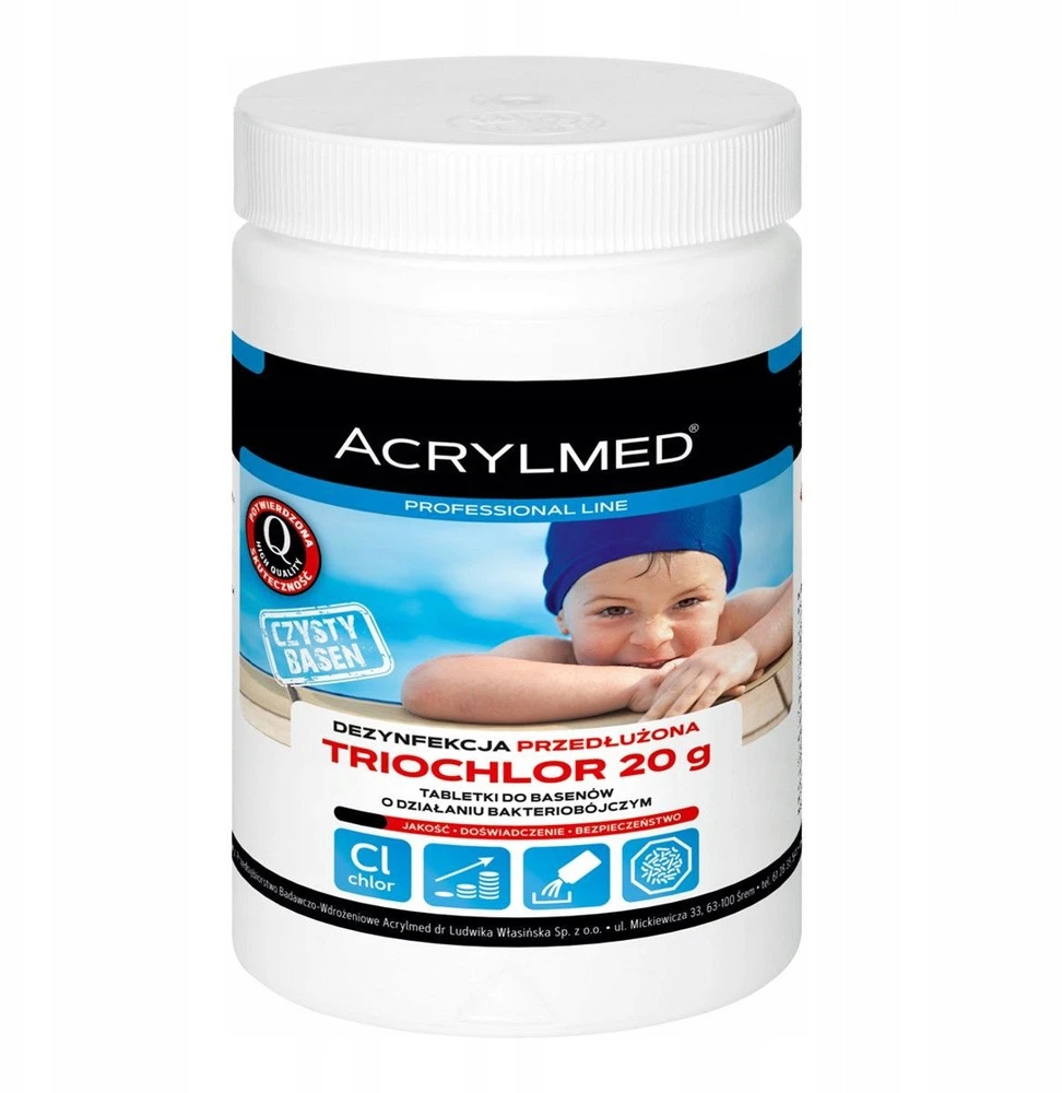 „Acrylmed TRIOCHLOR“ lėtai atpalaiduojančios chloro tabletės, 200 g, 1kg