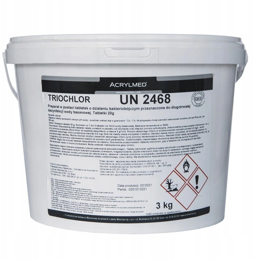 Acrylmed TRIOCHLOR lėtai atpalaiduojančio chloro tabletės, 20 g / 3kg