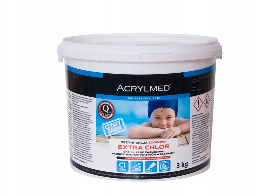 Acrylmed EXTRA CHLOR granulės bakterijoms, grybeliams ir dumbliams kontroliuoti baseino vandenyje, 3kg
