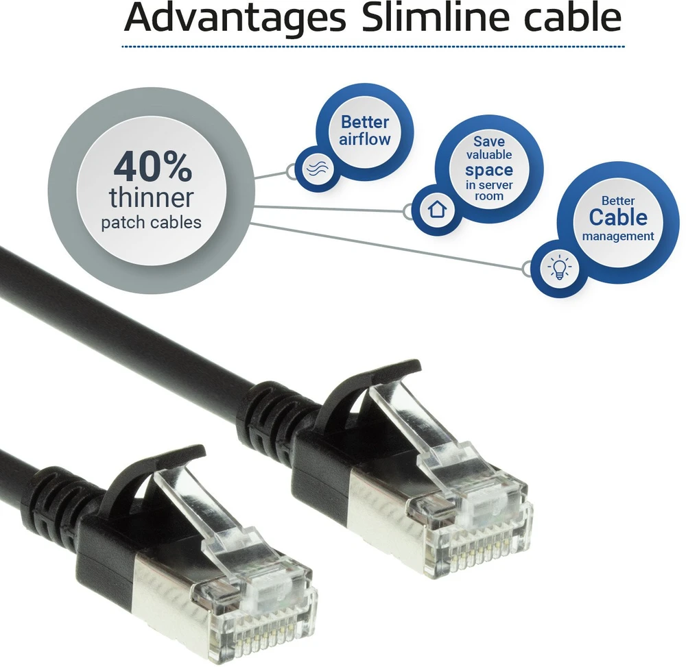 Act ACT Juodas 2 meter LSZH U/FTP CAT6A datacenter slimline patch cable snagless with RJ45 connectors (DC7902)