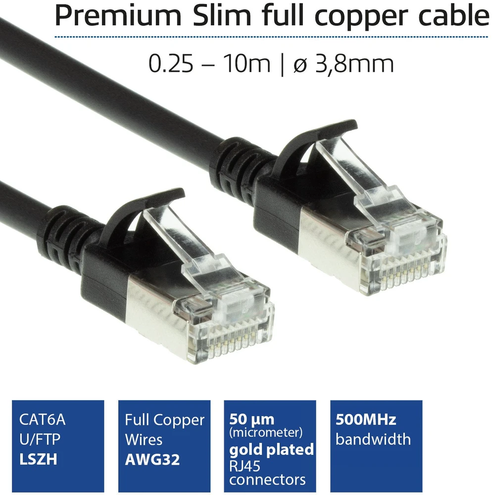 Act ACT Juodas 2 meter LSZH U/FTP CAT6A datacenter slimline patch cable snagless with RJ45 connectors (DC7902)