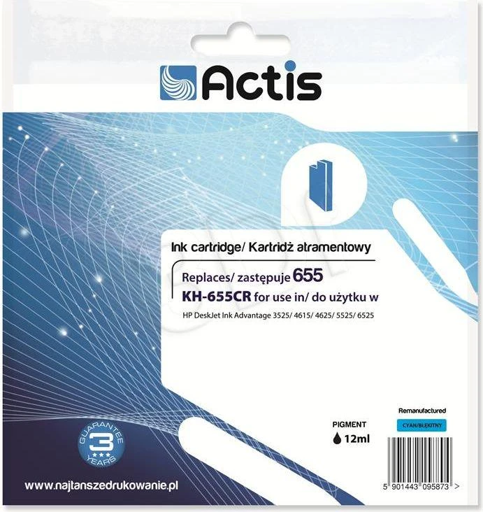 Rašalinė Kasetė - Actis KH-655CR Pakaitalas HP 655 CZ110AE Cyan 12 ml