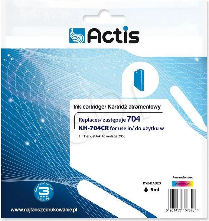 Rašalo kasetė - Actis KH-704CR suderinama su HP 704 standartinė 9 ml spalva