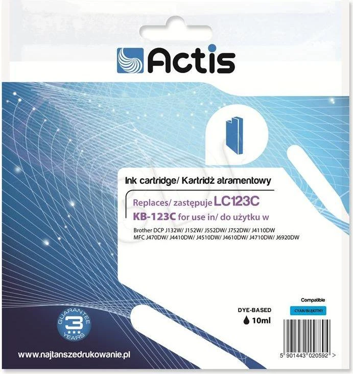 Rašalo Kasetė - Actis KB-123C (Pakaitinis Brother LC123C/LC121C; 10 ml; Mėlyna)