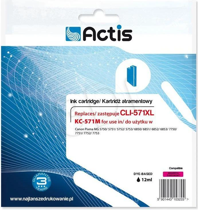 Actis Rašalo Kasetė - Canon CLI-571M Raudona