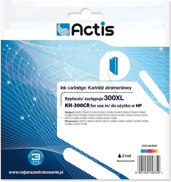 Rašalo Kasetė - Actis KH-300CR Suderinama Su HP 300XL Spalvota 21 ml