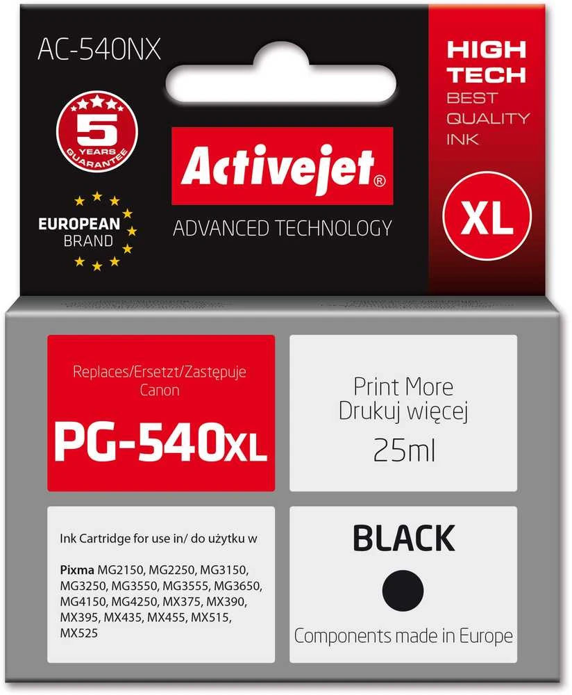Activejet AC-540NX rašalas Canon spausdintuvui (pakeitimas Canon PG-540XL) Supreme, 25 ml, juodas