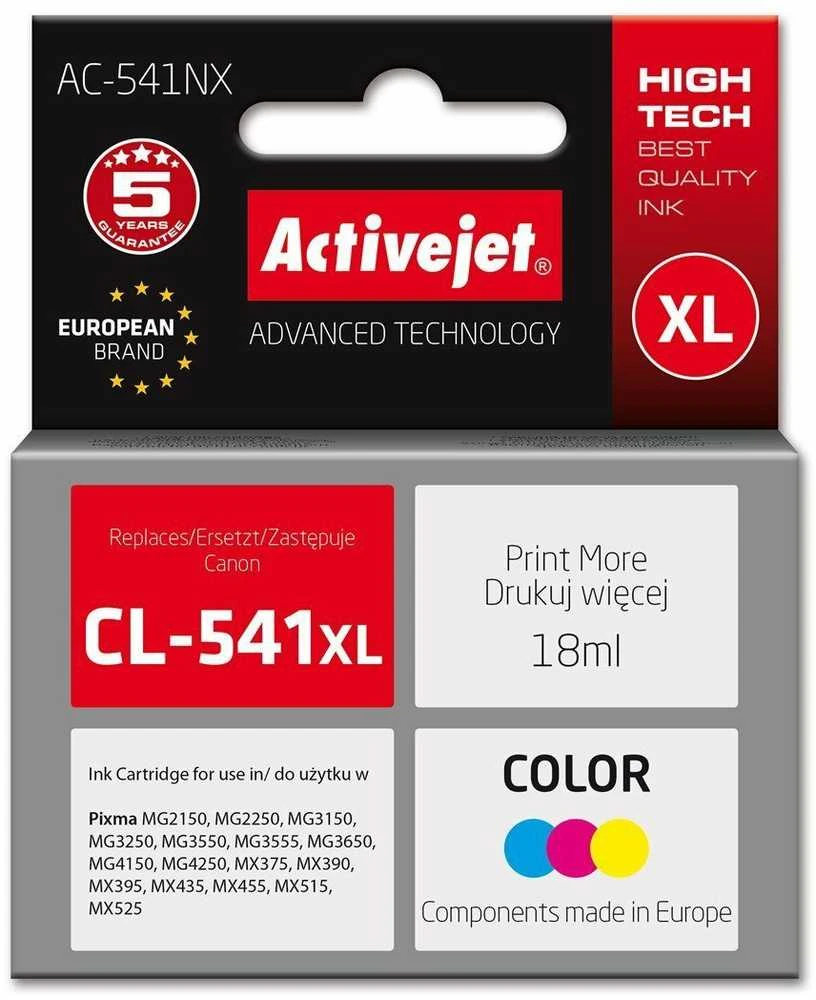„Activejet AC-541NX“ rašalas, skirtas „Canon“ spausdintuvui (pakeičiantis „Canon CL-541XL“) „Supreme“, 18 ml, žydra, geltona, rausvai raudona
