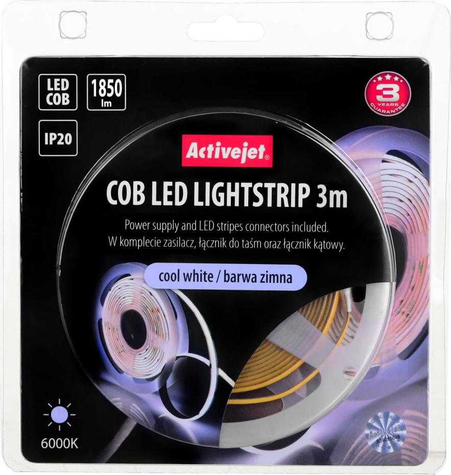 LED Juosta - Activejet AJE-COB 3m Viduje Šaltai Balta