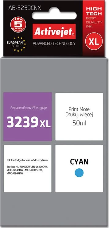 Rašalo kasetė Activejet AB-3239CNX (pakaitinė Brother LC3239XL, Supreme, 50 ml, mėlynas)