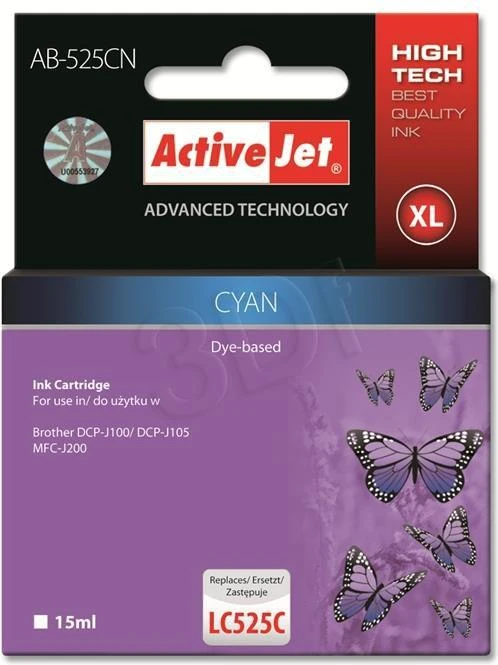 Rašalo Kasetė - Activejet AB-525CN Mėlynas 15 ml