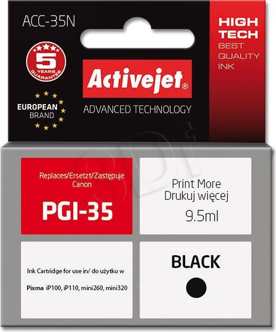 Rašalo Kasetė - Activejet ACC-35N, Canon PGI-35, Juoda, 9,5 ml