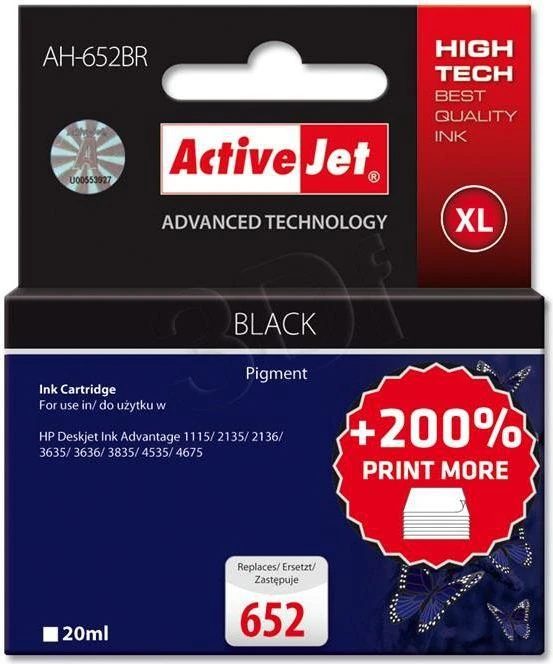Rašalo Kasetė - Activejet AH-652BR Premium Juoda 20 ml