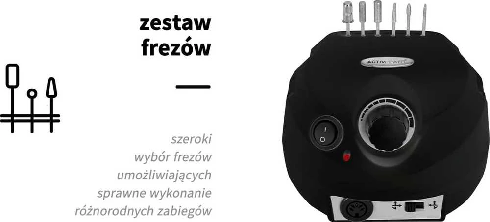 Nagų freza manikiūrui ir pedikiūrui Activeshop Activ Power J202 65W, Juoda