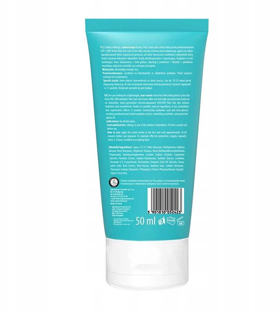 Activeshop Apsauginis veido kremas SPF50 APIS Pure Sun Care 50 ml