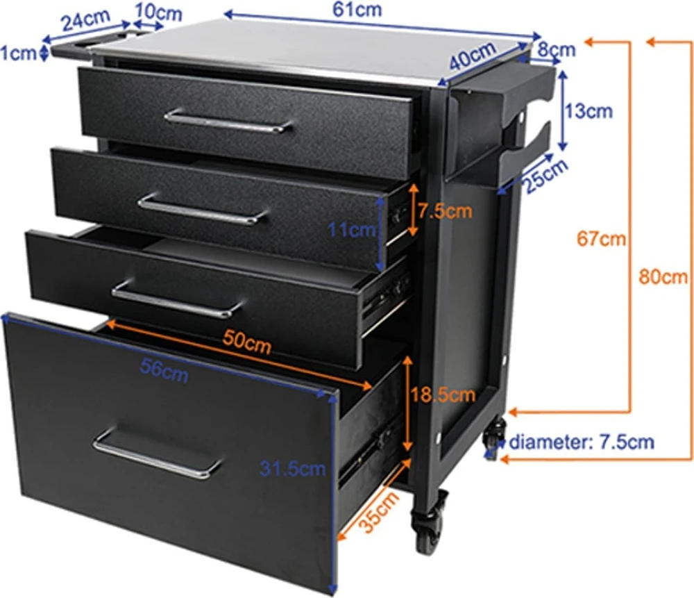 Activeshop Kosmetologinis vežimėlis TATTOO PRO INK 702 Juodas