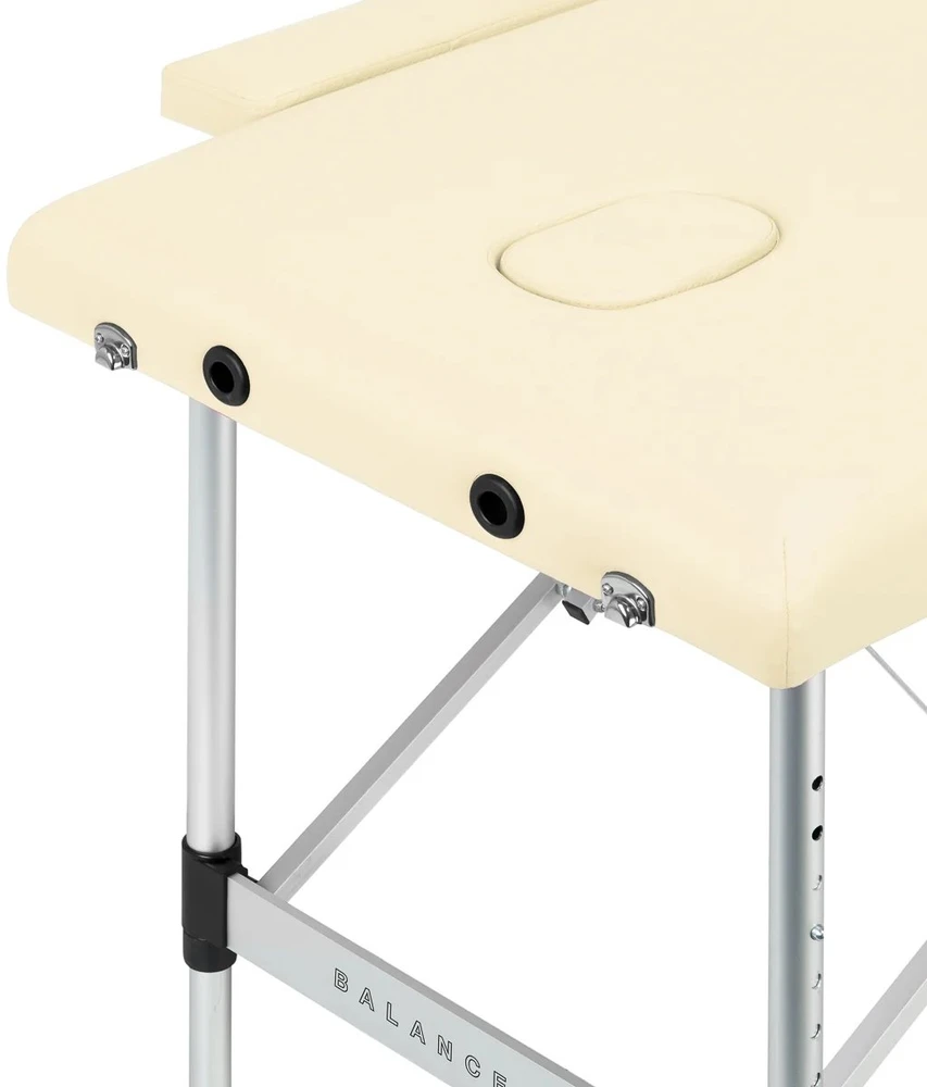 Activeshop Sulankstomas aliuminis masažo stalas Balance 2 segmentų kreminės spalvos