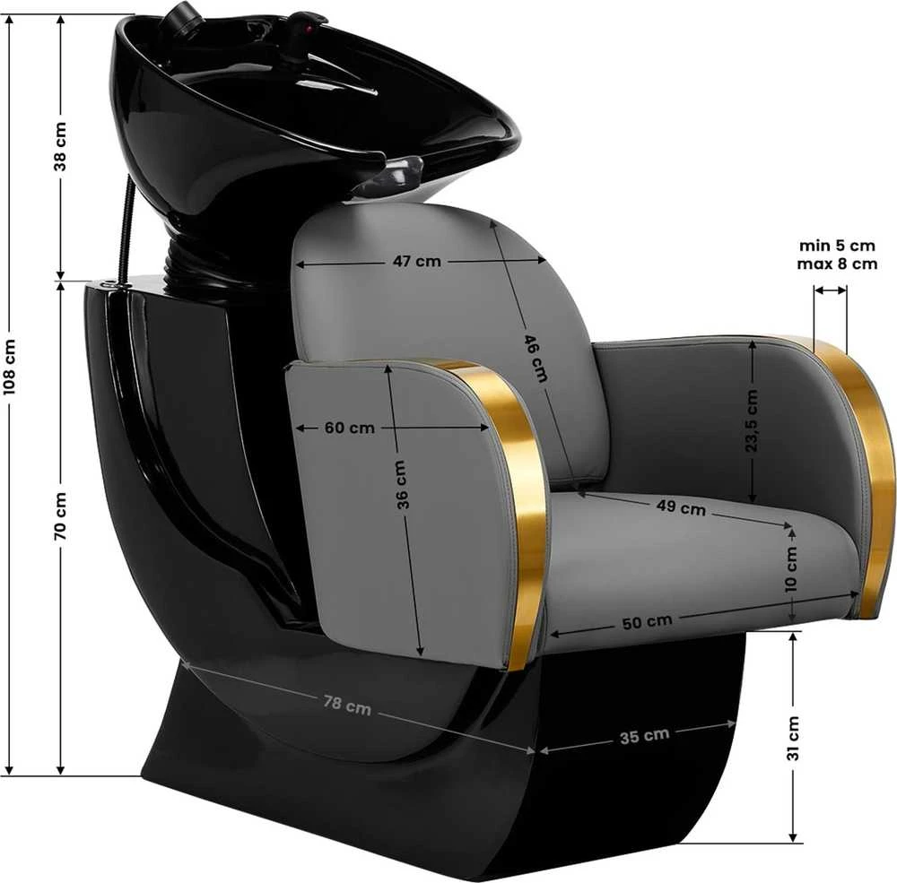Activeshop Kirpyklos plautuvė GABBIANO PROFESSIONAL HAIRWASHER MALAGA GOLD Pilkas