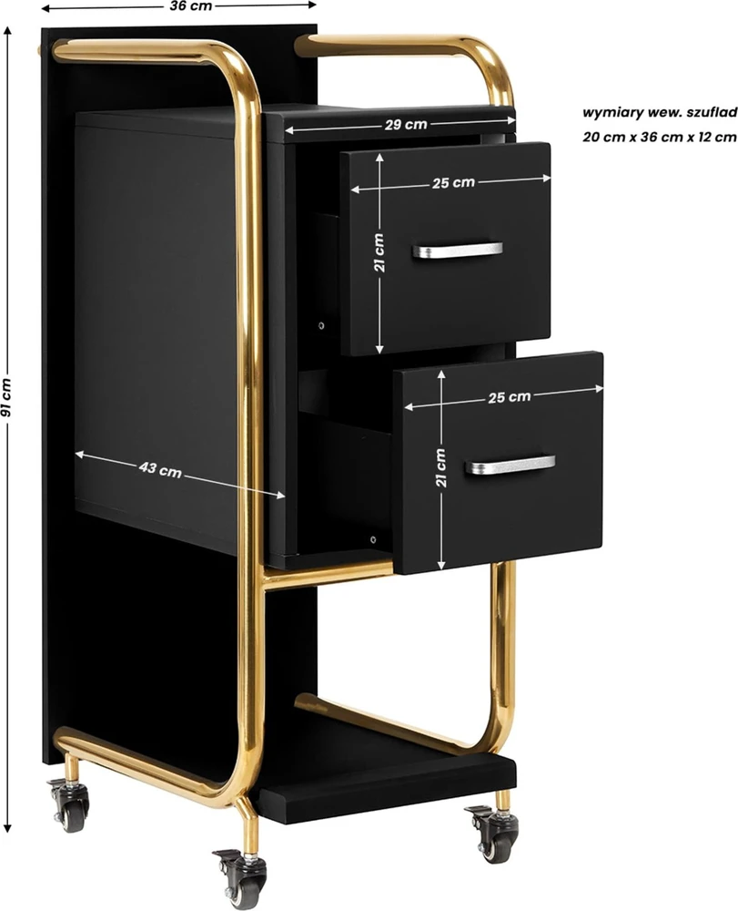 Activeshop Kosmetologinis vežimėlis GABBIANO HAIRDRESSER HELPER SOLO MODEL GOLD Juodas