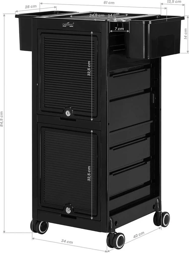 Activeshop Kirpėjo vežimėlis GABBIANO HAIRDRESSER HELPER 68C Juodas