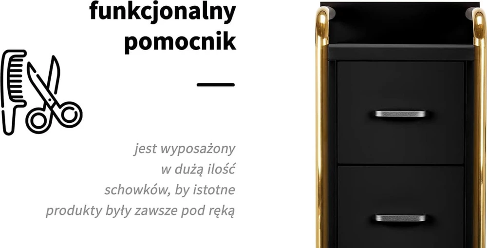 Activeshop Kosmetologinis vežimėlis GABBIANO HAIRDRESSER HELPER SOLO MODEL GOLD Juodas
