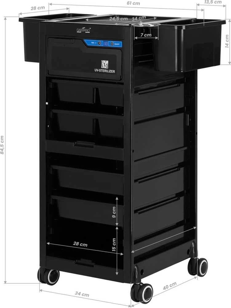 Activeshop Kirpyklos vežimėlis su integruotu UV sterilizatoriumi GABIANNO 68 Juodas