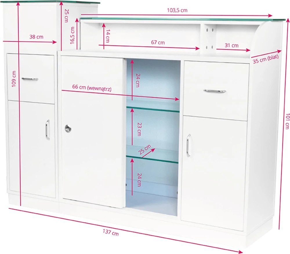 Activeshop Registratūros stalas GABBIANO RECEPTION DESK SHOWROOM GLASS Baltas