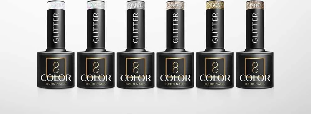 Activeshop Hibridinis nagų lakas Ocho Nails Color Glitter, G03 sidabrinė, 5 g