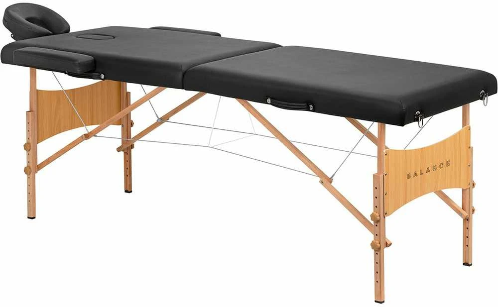 Activeshop Sulankstomas medinis masažo stalas Balance Lux 2 segmentų 190×70 cm juodas