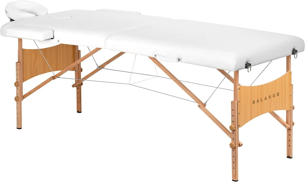 Activeshop Sulankstomas medinis masažo stalas Balance Lux 2 segmentų 190×70 cm baltas