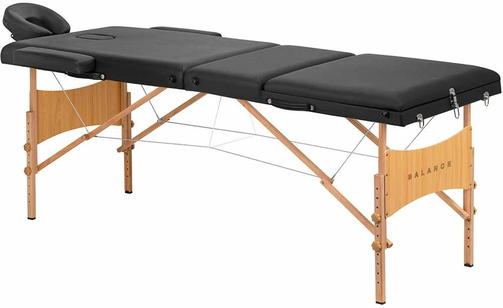 Activeshop Sulankstomas medinis masažo stalas Balance 3 segmentų juodas