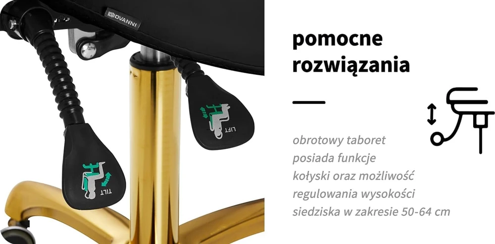 Activeshop Kosmetologinė meistro kėdutė Giovanni 1004 Gold Juodas
