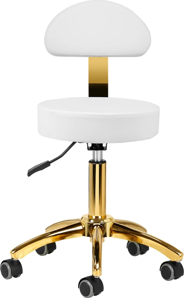Activeshop Kosmetologinė meistro kėdutė BEAUTY BACKREST ROUND GOLD Baltas
