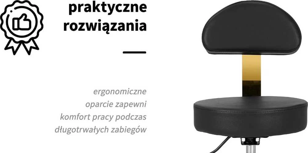 Activeshop Kosmetologinė meistro kėdutė STOOL BEAUTY BACKREST ROUND GOLD Juodas