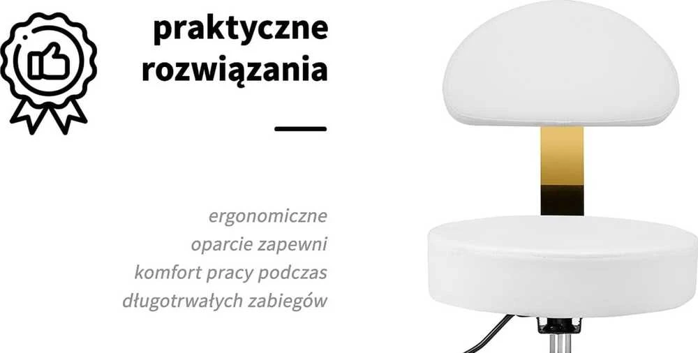 Activeshop Kosmetologinė meistro kėdutė BEAUTY BACKREST ROUND GOLD Baltas