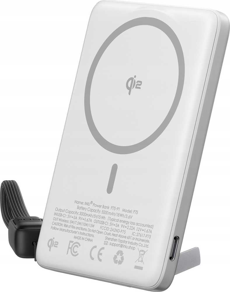 Adam Elements Iniu MagPro Slim Qi2 5000 mAh 15W sidabrinė