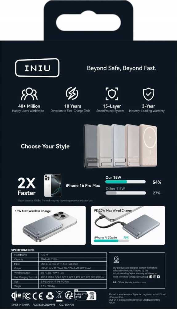 Adam Elements Iniu MagPro Slim Qi2 5000 mAh 15W sidabrinė