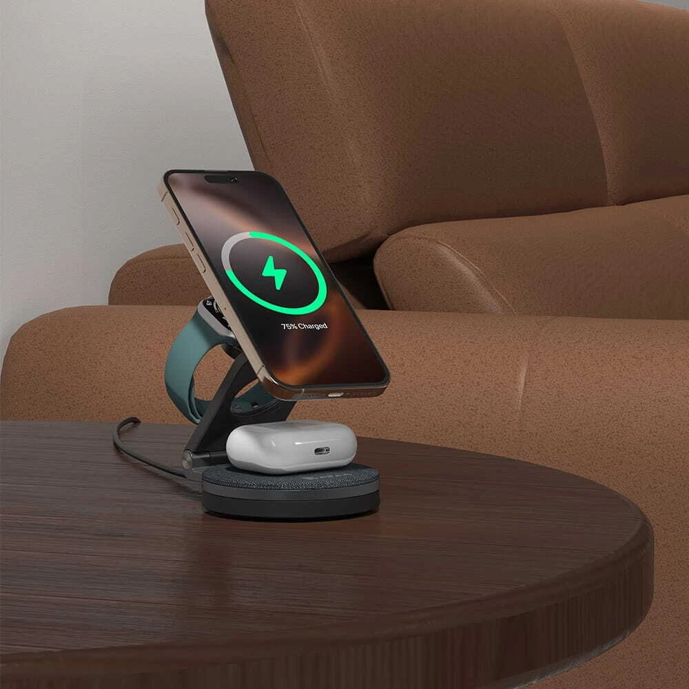 Adam Elements Mag 360 magnetinis 3 in 1 įkroviklis su Qi2 (APAADMAG360GY)
