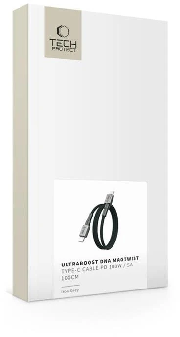 „Tech-Protect Ultraboost DNA MagTwist USB-C PD“ kabelis 100W / 5A 100 cm – pilkos spalvos