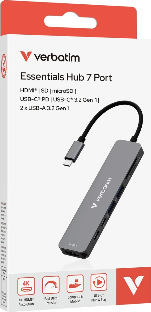 USB Hub Verbatim HDMI/USB-C 3.2/USB-C/2xUSB-A 3.2/SD/Micro SD aliuminio korpusas 32158