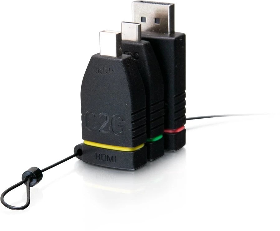 C2G universalus 4K HDMI® adapterio žiedas su spalvomis koduotu „Mini DisplayPort™“, „DisplayPort“ ir USB-C®, 3x HDMI, „Mini DisplayPort“, „DisplayPort“, USB C, juodas