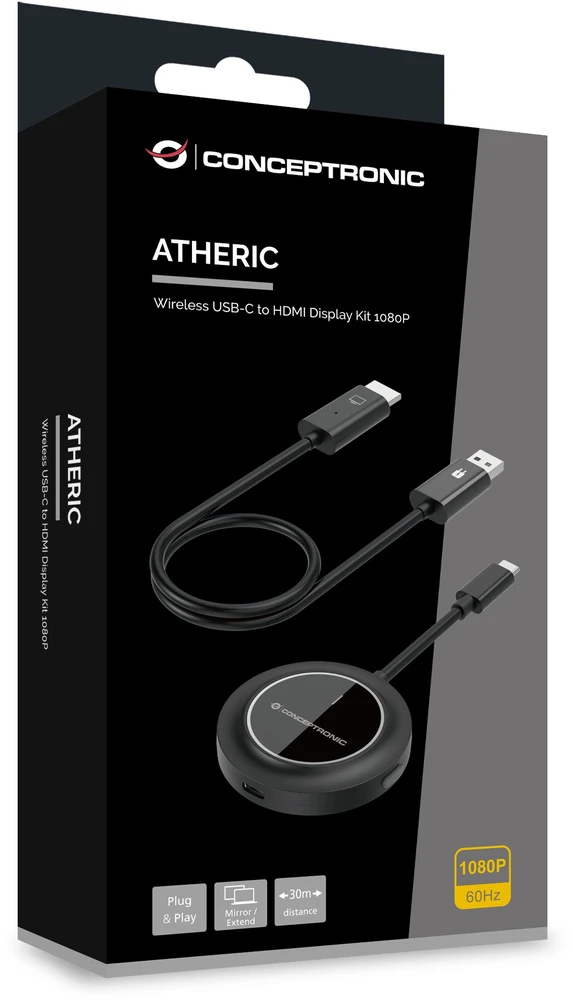 Adapteris AV Conceptronic Adapteris USB-C->HDMI Wireless 1080P/60Hz 30m sw