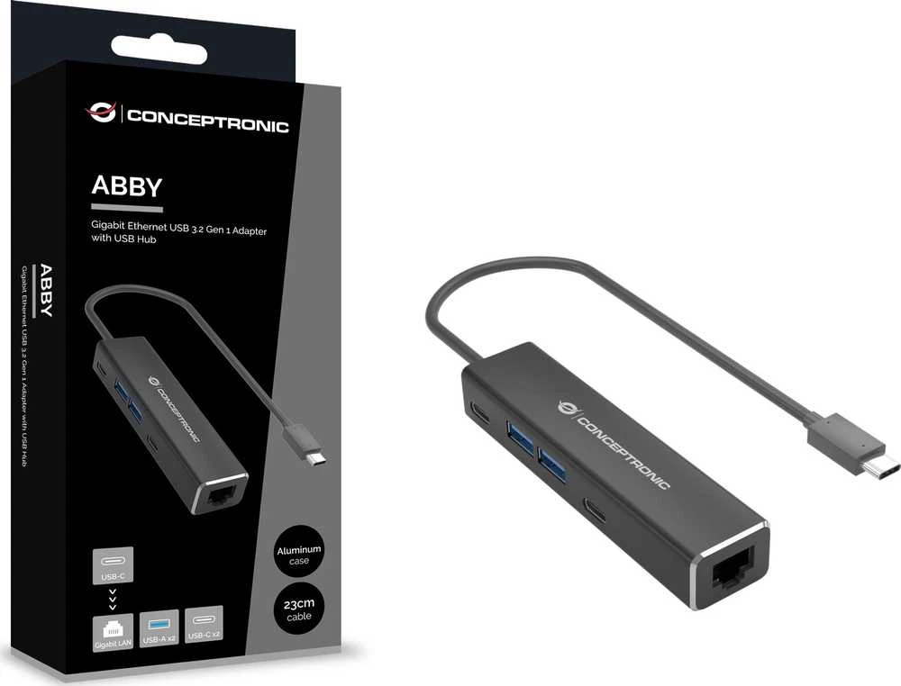 Carruzzo Conceptronic ABBY14B knyginių kompiuterių dokas / jungčių replikatorius Vielinis USB 3.2 Gen 1 (3.1 Gen 1) Type-C Pilka