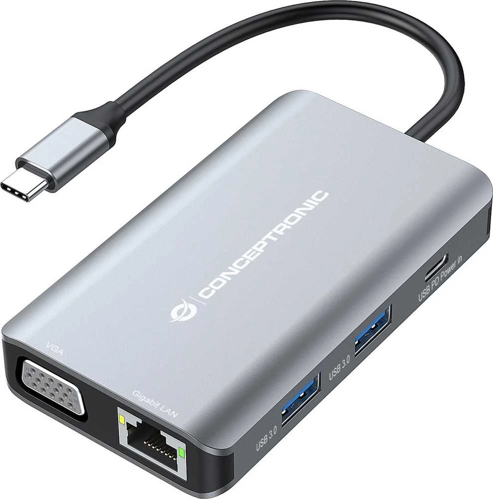 Conceptronic USB-C doko stotelė su VGA ir LAN jungtimis