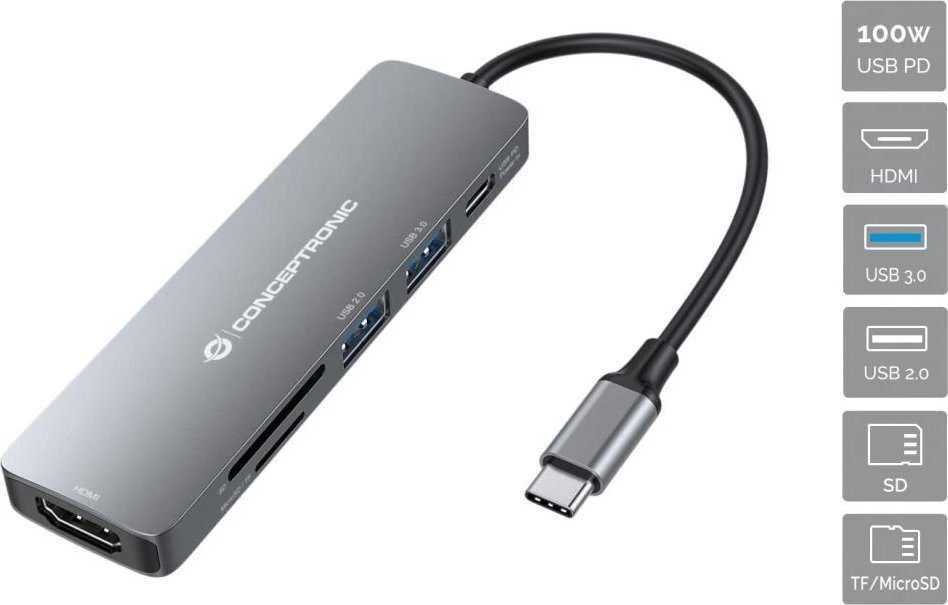 Conceptronic 6-in-1 USB-C adapteris su HDMI jungtimi
