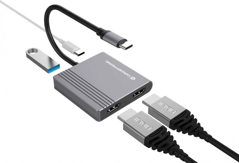 CONCEPTRONIC Adapteris USB-C->2xHDMI,USB