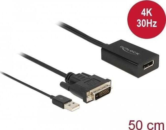 Delock Adapteris DVI kištukas prie DisplayPort 1.2 moteriškas juodas 4K 50 cm