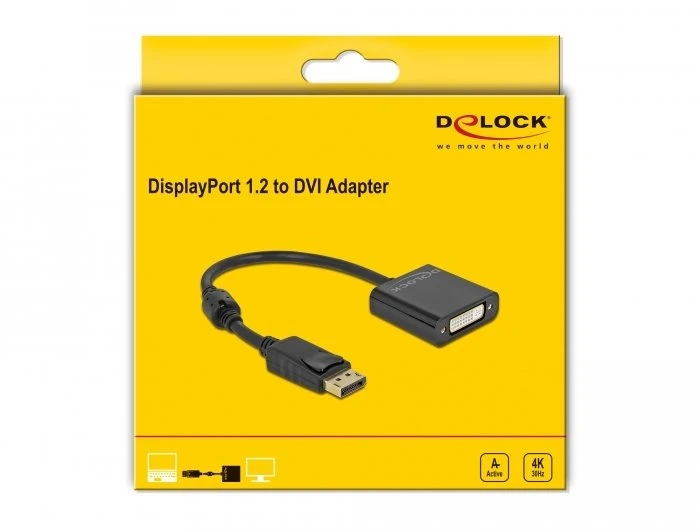 „Delock“ adapteris „DisplayPort 1.2“ į DVI moterišką 4K aktyvią juodą
