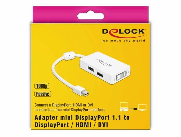 DELOCK Adapteris mini Displayport 1.1 kištukas > Displayport / HDMI / DVI lizdas pasyvus baltas